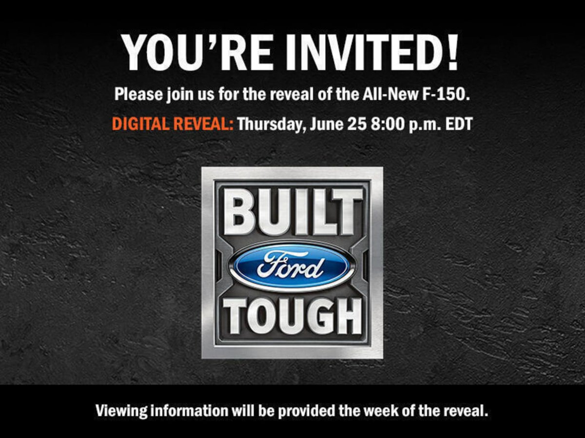 RyanVetter's tweet photo. All-new F-150 to be revealed Thursday, June 25! #BuiltFordTough #FordEmployees https://t.co/mbOdgHFupu https://t.co/yWtz2uZfiw
