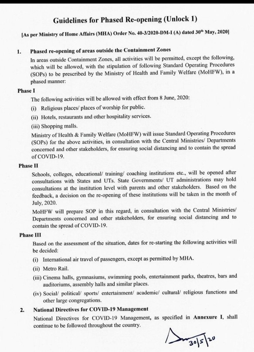 MovieUpdateszz's tweet image. #UnlockingLockdown The Central Government issues new guidelines for Phased reopening of the economy and other activities outside containment zones. Night curfew to continue from 09:00 PM to 05:00 AM .
