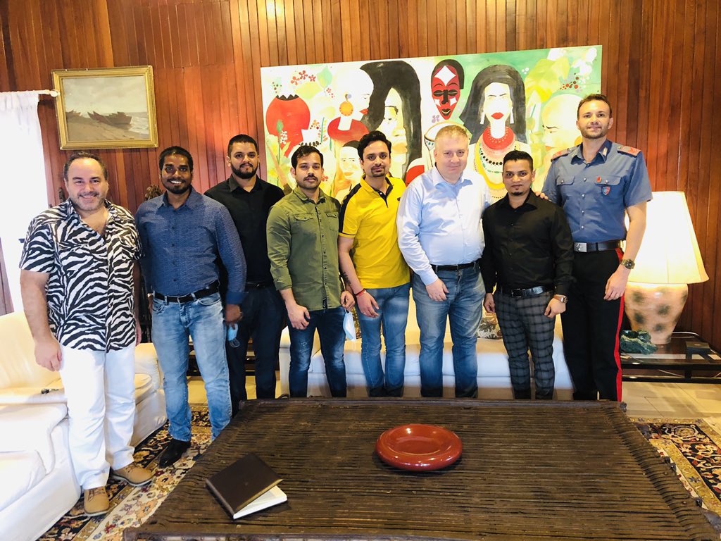 ImranBepari's tweet photo. Its been a great pleasure to have lunch invitation from Italian Ambasodor Brazzaville, we celebrated our successful charter flight from Brazzaville to Italy by repatriating all Italians with a tasty Italian and Spanish Dishes , we all Thanks ITALIAN Ambasodor Congo Brazzaville’s. https://t.co/oqJIkxUqDM