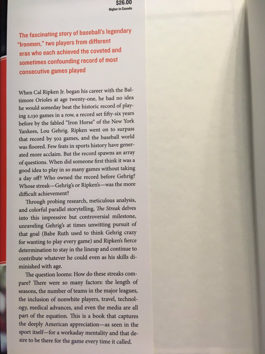 Suggestion for May 30 ... The Streak: Lou Gehrig, Cal Ripken Jr., and Baseball’s Most Historic Record (2017) by John Eisenberg.