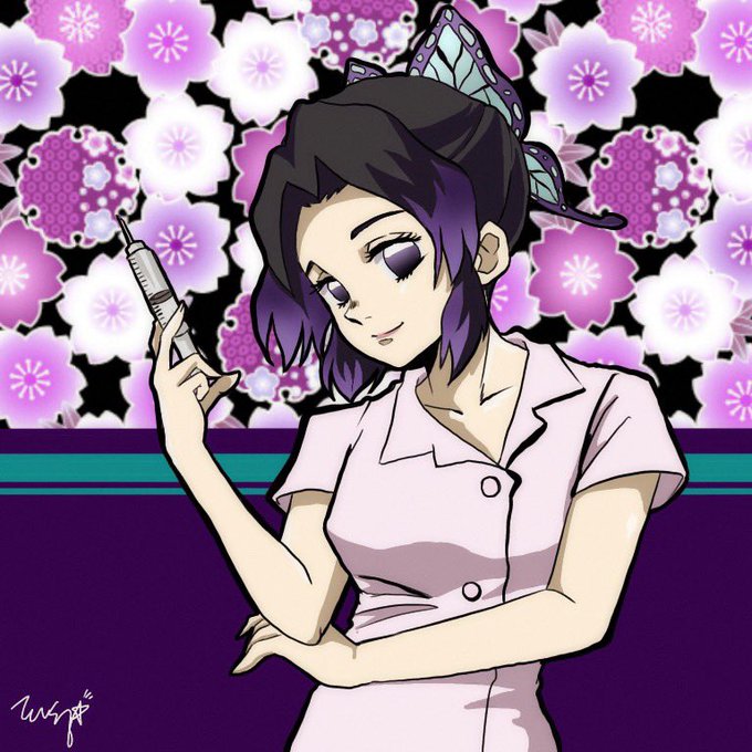 てんくるさんがTwitterに投稿した胡蝶しのぶ(鬼滅の刃)のイラスト。