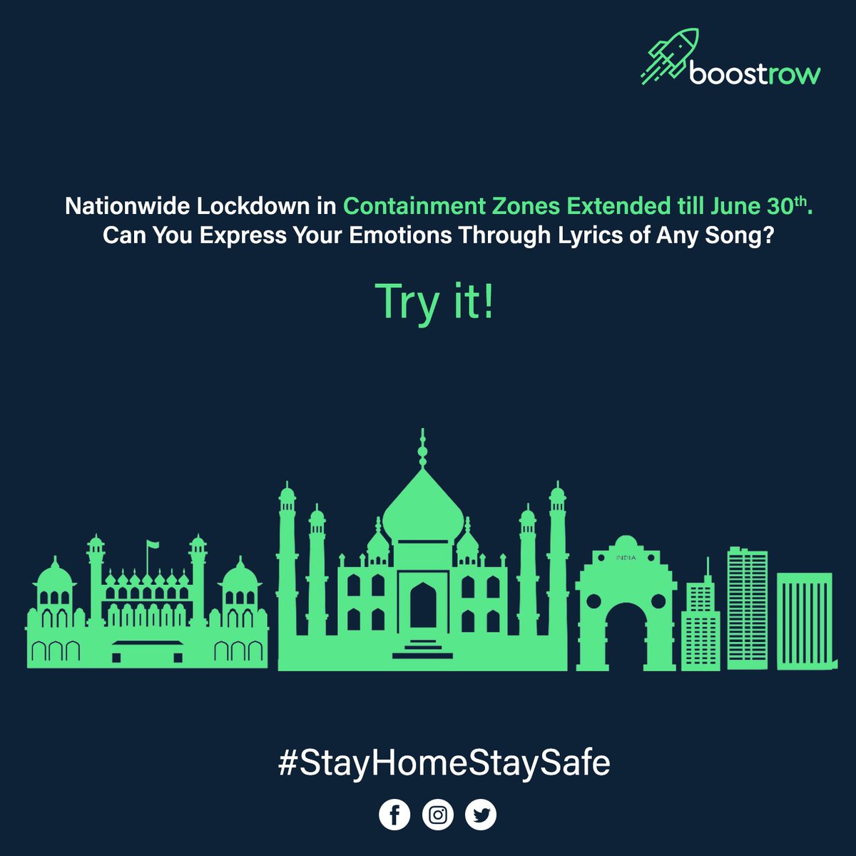 boostrow's tweet photo. Nationwide Lockdown in Containment Zones Extended till June 30. Can You Express Your Emotions Through Lyric of Any Song? Try It!
#Lockdown5 #LockdownExtends #LockdownIndia #Boostrow #DigitalMarketing https://t.co/rVMiFD3Ufl