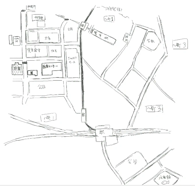 絵チャ中…風切班が住んでいる付近の空想地図を作成し始める 