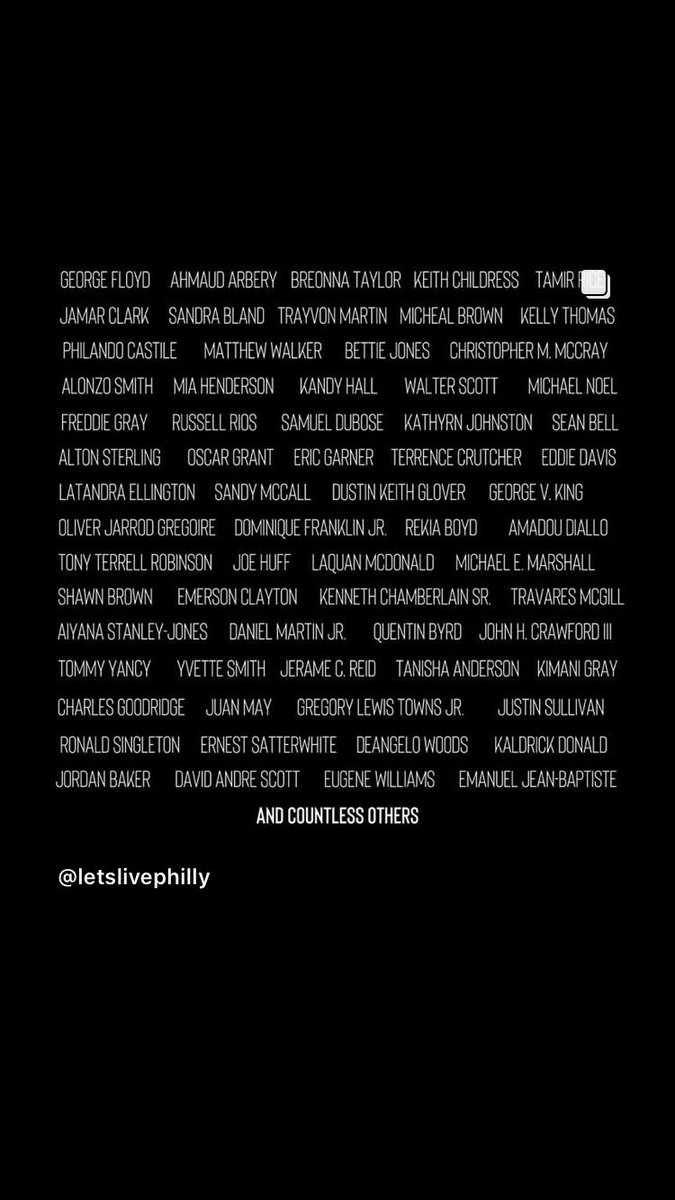 letslivephilly's tweet photo. Silence is a form of betrayal. Look at these names and remember there’s countless more. There’s no reason. #BlackLivesMatter https://t.co/o7aDgTllvH