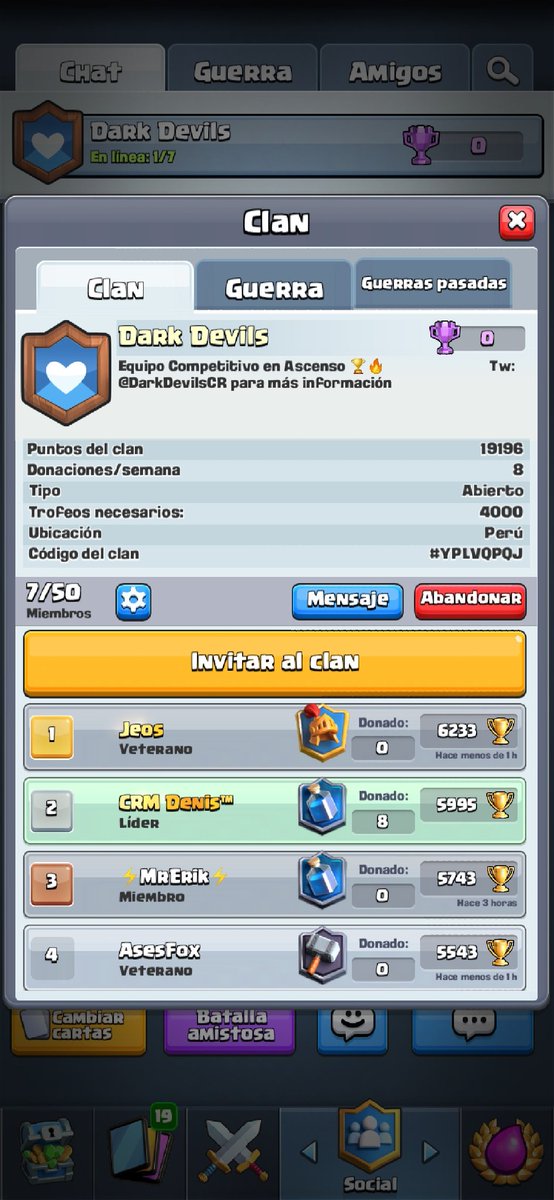Este es el clan del equipo. Sean bienvenidos los que gusten participar. Buen ambiente y se hará entrenamientos en conjunto al equipo competitivo
Único requisito es ser activo en guerras 💪
