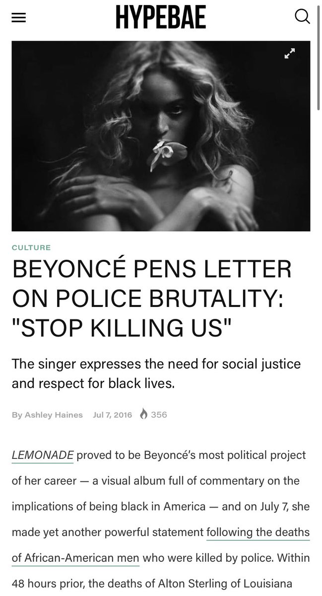 i know firsthand this is a topic the team doesn’t wanna touch. i know because as the only black woman on staff then i had to fight to be able to post about  #philandocastile and  #altonsterling but was only permitted to via news aggregation by saying “look, beyonce said something.”