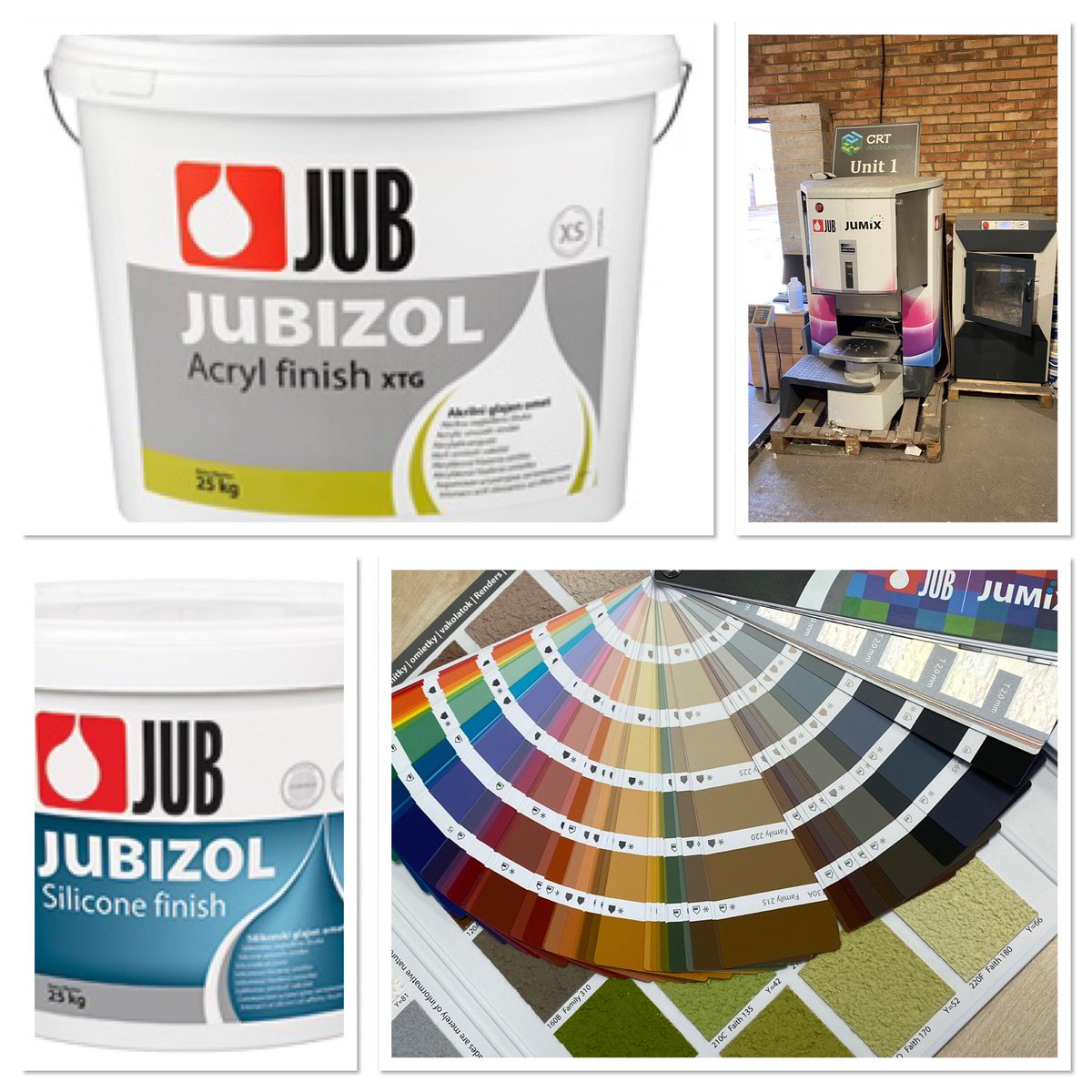 CRT International have extensive stock available of the JUB Systems UK Ltd range of topcoats to provide a waterproof and decorative finish. Other colours are available directly from the CRT International warehouse and can be mixed on site while you wait!!