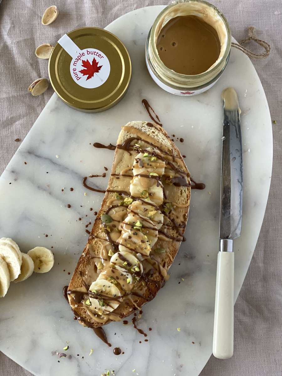 PureMaplers's tweet photo. Have you tried our Pure Maple Butter?😍
It's lovely on toast with sliced banana, peanut butter, melted chocolate, a sprinkle of mixed seeds and some pistachio nuts!
#puremaple #puremaplebutter #healthysnacks #veganfriendly https://t.co/NPMdBmnGTv
