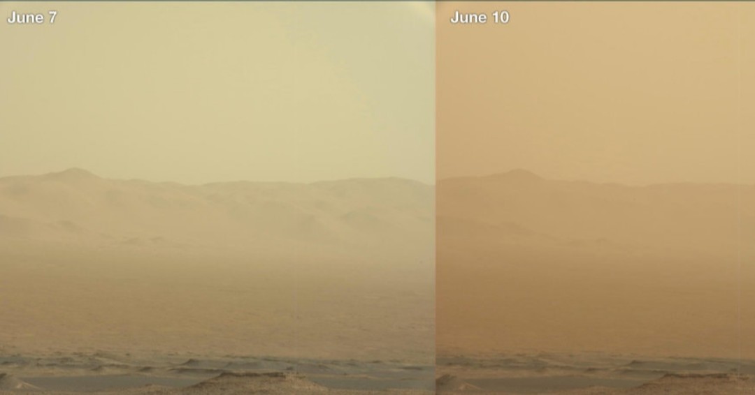 SpaceSet_org's tweet photo. On this day, a global dust storm covered Mars. Dust storms are seasonal on Mars, but this one was giant and long-lasting. One result was that NASA’s Opportunity rover ran out of battery power and has been quiet ever since. The agency is still hoping to re-establish contact. https://t.co/9O9eQfQnyS