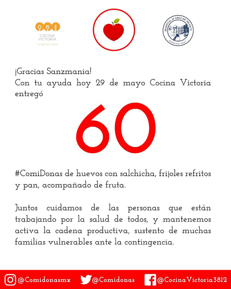 SanzMania's tweet image. Nos unimos a la #CadenaSanzeraDeDonación apoyando a @comidonas donando comida para el personal de Sanidad del hospital Juárez #CDMX @MexicoCovid191 
Somos #FAMilia #FAMSANZMX 
#JuntosSomosMás
@AlejandroSanz @LFdCesmas
