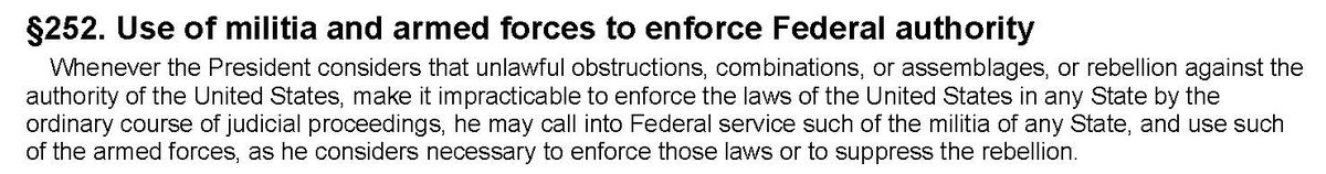 5. "Okay, fine. So what are the actual limits on when the President can use Guard or regular troops for domestic law enforcement?"A: I've saved the hardest one for last. The Insurrection Act is open-ended, leaving to the President the power to decide if circumstances warrant: