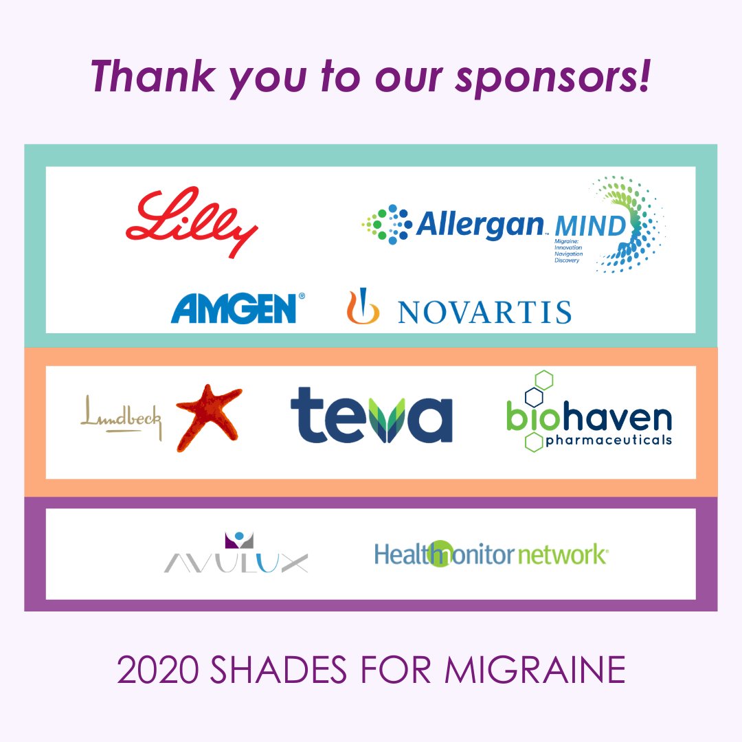 shades4migraine's tweet photo. Thank you to our 2020 Shades for Migraine sponsors! Without their support, the campaign would not be what it is today. Their generosity helps us grow the campaign each year and let even more people know about migraine!

 #shadesformigraine https://t.co/JYGVbuTGkf