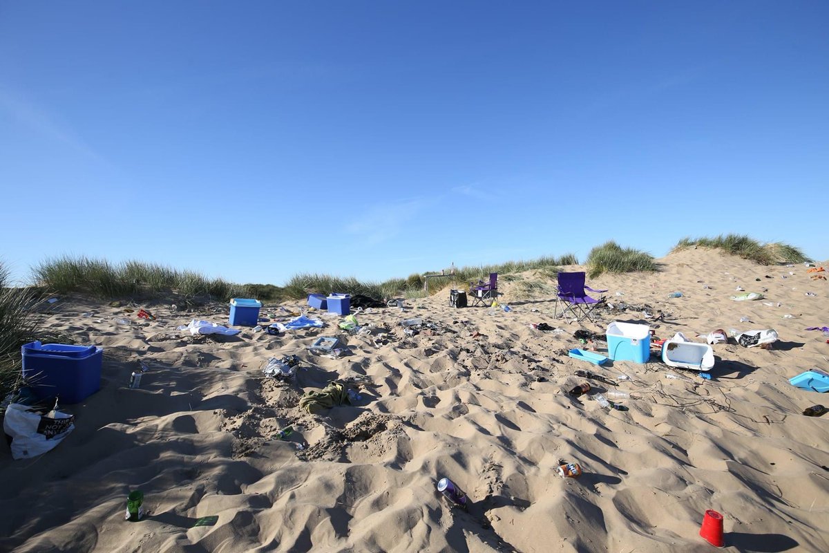 The beach of my home town, Formby is inundated with visitors who have no respect and little regard for the beauty of the area. This is what volunteer residents have to clear up every day. Vile, stinking, disgusting people. #Takeyourlitterhome #stayhome. ( not my photos)