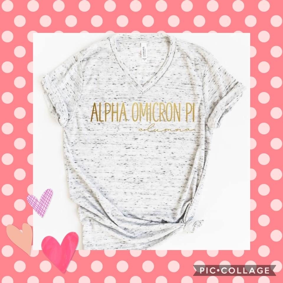 greekgear's tweet photo. The #perfect sorority alumna tee! ☺️💕
You can shop this design and more under our sorority shirts page found here: https://t.co/vxGf5OzZxv
#alumna #sorority #alum #alphaomicronpi #saturday #ootd #greekgear https://t.co/RdJaFG0fpM