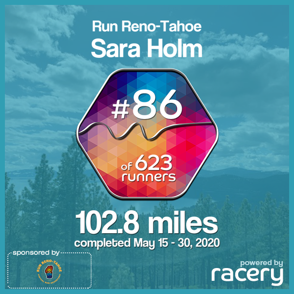 SaraNHHolm's tweet photo. Thank you so much to @race178 and @raceryapp for the safe and fun alternative to my very favorite race of the year. I miss being hot, tired, and sweaty in Clare's van with my teammates right now but I really appreciate all your work and efforts. #runrenotahoe ##rto2020 https://t.co/fC1moa9VQW