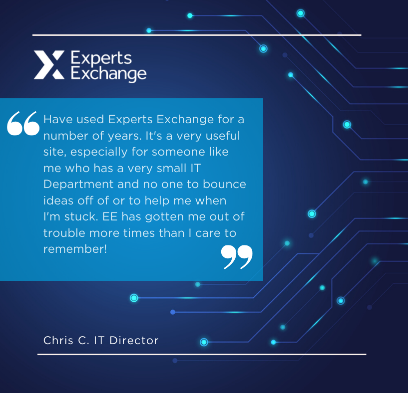ExpertsExchange's tweet photo. The Experts Exchange community is a global extension of your IT team! How has EE been a solution for your team?
#experts #ExpertsExchange https://t.co/JaHE7bVNOw