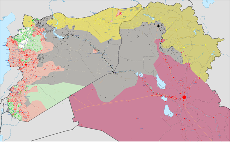 3/ sanctions against GRU (military intelligence) and FSB, as a decapitation by Obama admin of Flynn's long-term objective of Russian-US cooperation against ISIS and AlQaeda in Syria-Iraq, where both ISIS and AQ then controlled large territories (Aug 2016 below from Wikipedia)