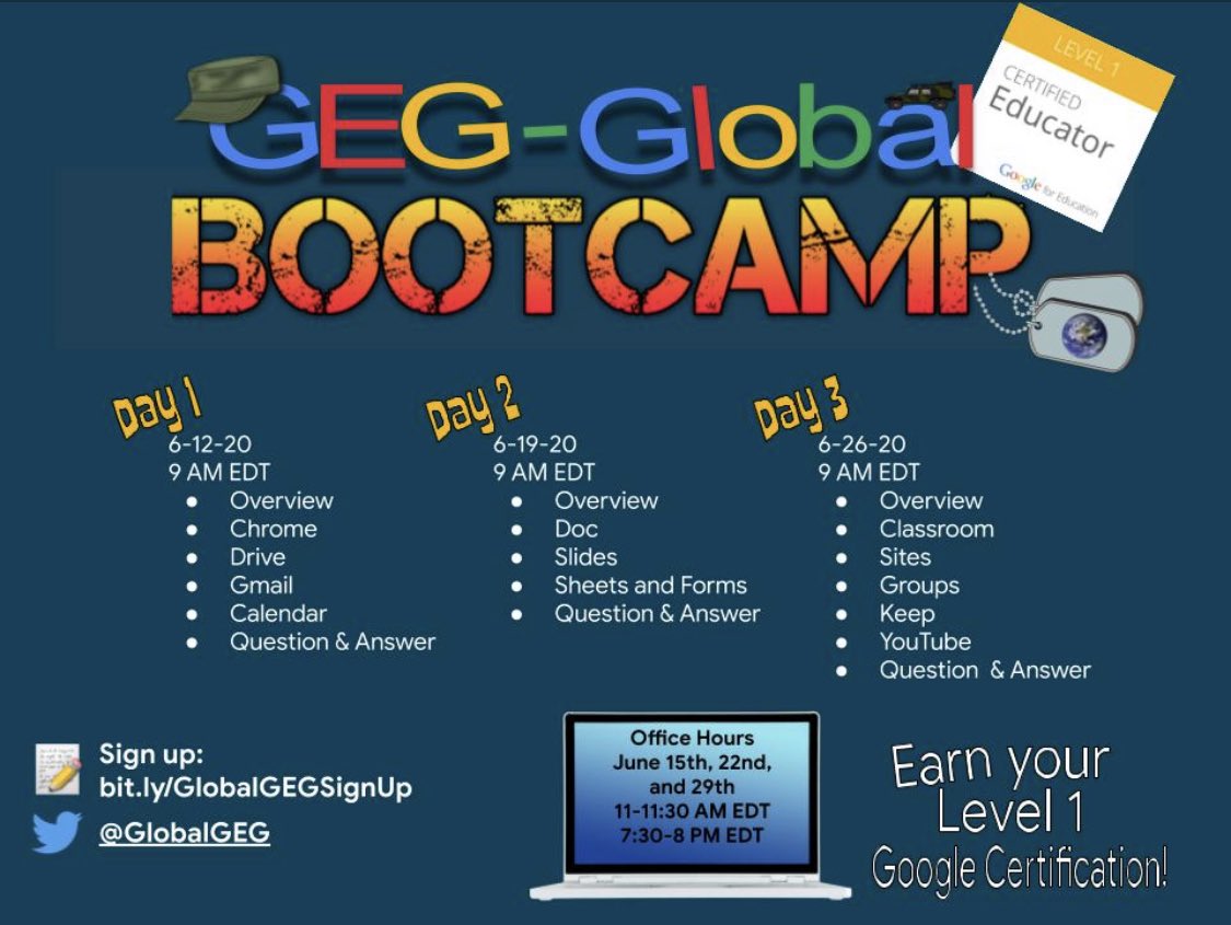 Still haven’t signed up for @GlobalGEG Bootcamp? Read about how being a Google Certified Educator has changed the way we think. 💡 Sign up today bit.ly/Global.GEGSign… #edtech #ditchbook #tlap #ETCoaches #hacklearning #GSuiteEdu #GoogleEDU #celebratED #GrowithGoogle
