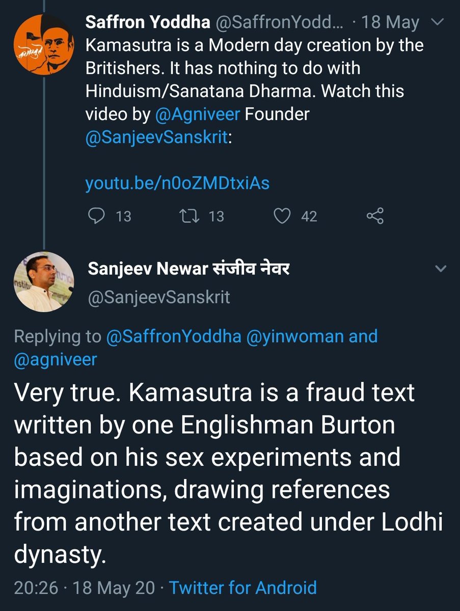 2/nLack of basic information leads to false propaganda (see the tweet in the image)कामसूत्र is not written by Richard Burton. Authorship is with वात्स्यायन (~300 BCE) - a well known factPerson who doesn't know such basic info has made a video to denounce this text !!