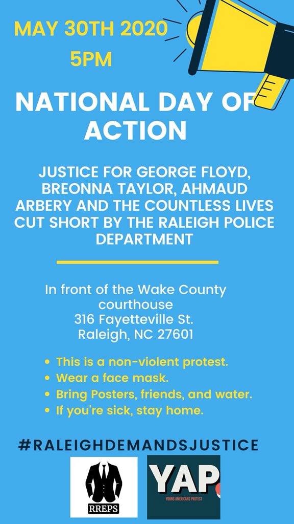 The promo materials and this press release, provided to me by  @zainab4raleigh, show a concrete set of demands from organizers involved with this demonstration emphasizing police accountability and community power