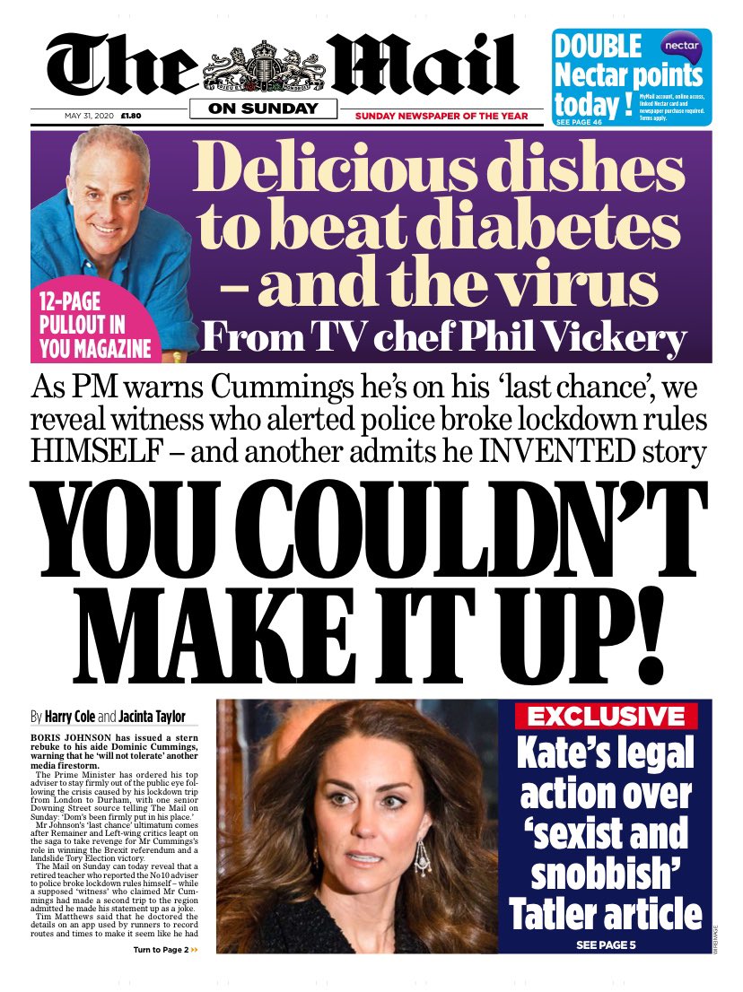Mail on Sunday front page