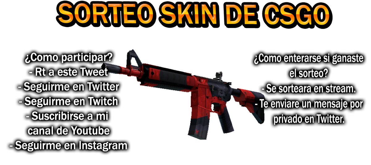 lecgugas1's tweet image. Sorteo M4A4 Daimo Malvado En Estado Casi Nuevo
Requisitos:
- RT a este Tweet
- Seguirme en Twitter (@lecgugas1)
- Seguirme en Instagram (instagram.com/lecgugasyt/)
- Suscribirse a mi canal de YT (youtube.com/lecgugas/)
- Seguirme en Twitch (twitch.tv/lecgugasyt)
#SORTEO #CSGO