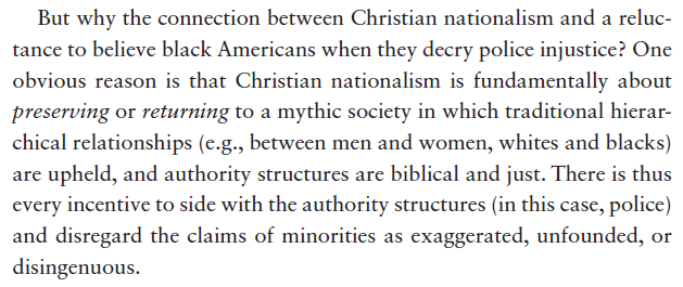 Why is that? A couple reasons. A desire to return to a mythic Christian nation means a return to a time when hierarchical relationships between races were clear, with whites at the top.