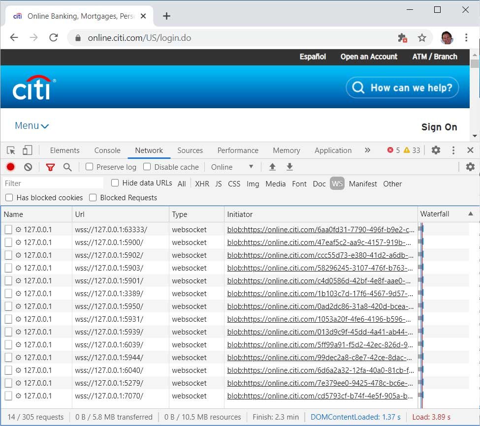 While we did not check all of the domains on the list, we did find the port scanning script running on Citibank, TD Bank, Ameriprise, Chick-fil-A, Lendup, BeachBody, Equifax IQ connect, TIAA-CREF, Sky, GumTree, and WePay.