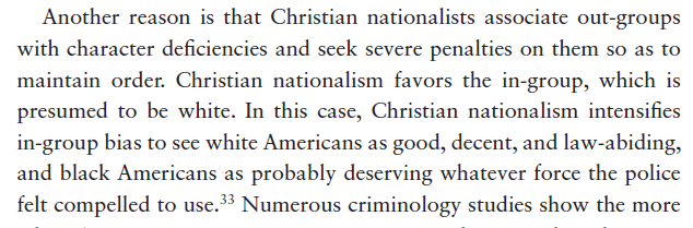 White Americans who embrace Christian nationalism view out-groups (who are always non-white) as deficient and in need of strong policing to maintain order.