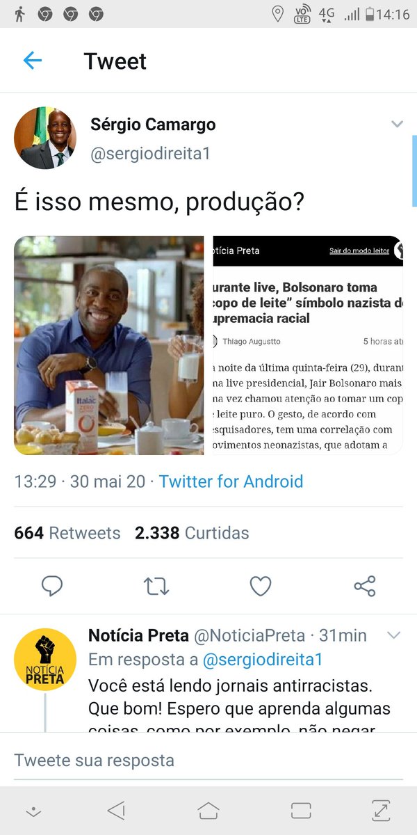 Daianejoliveira's tweet photo. Você sabe que está fazendo #jornalismo corretamente quando a galera do #Bolsonato te ataca, né @NoticiaPreta ? Matéria do #Thiagoaugustto !!! https://t.co/q4bm94Nmqp