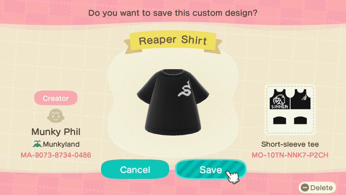 We got such a good response yesterday that I spent an unimaginable amount of time working on this to present, our entire merch. I didn’t covert photos, I literally spent the time remaking all of these. Type in the design code and you’ll have yourself some in-game Sinner merch