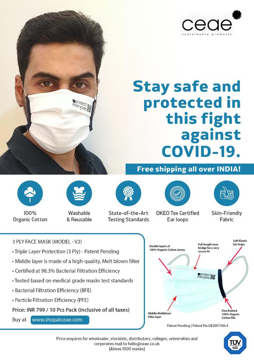 Thanks to @krishoffl 
CEAE 3-Layer mask -Made out of fine knitted 100% organic cotton fabric from @ceaeuk
Order@ shopatceae.com
Free Shipping Available
#protecteveryone  #staysafe #100percentorganiccotton #3layers #meltblownfilter #TÜV #patentpending #wasable #resusable