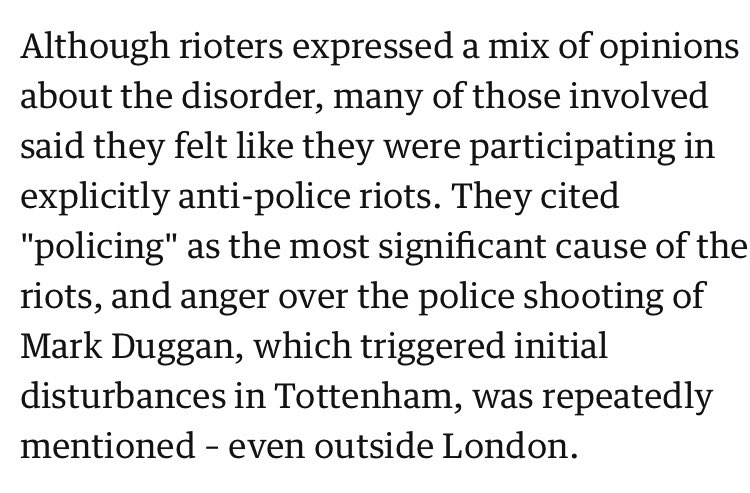 The riots, like the ones Starmer is expressing empathy for in the US, began after the racist killing of Mark Duggan, and were in reaction to his murder as well as broader racist and discriminatory policing practices https://www.theguardian.com/uk/2011/dec/05/anger-police-fuelled-riots-study