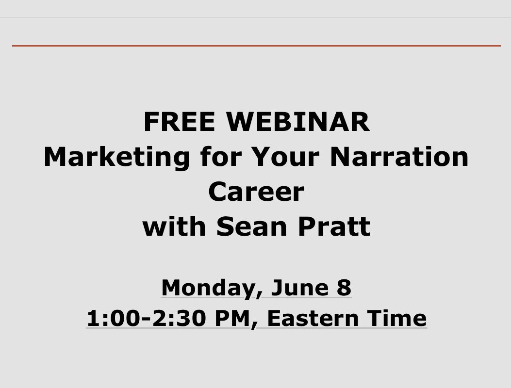 This is too good to pass up! 
Calling all #Narrators of #Audiobooks 😊📚

@AudioFileMagazine are hosting a free webinar with Sean Pratt @SPPresents 

There’s no time for a short URL! 
Register here: 
us02web.zoom.us/webinar/regist…