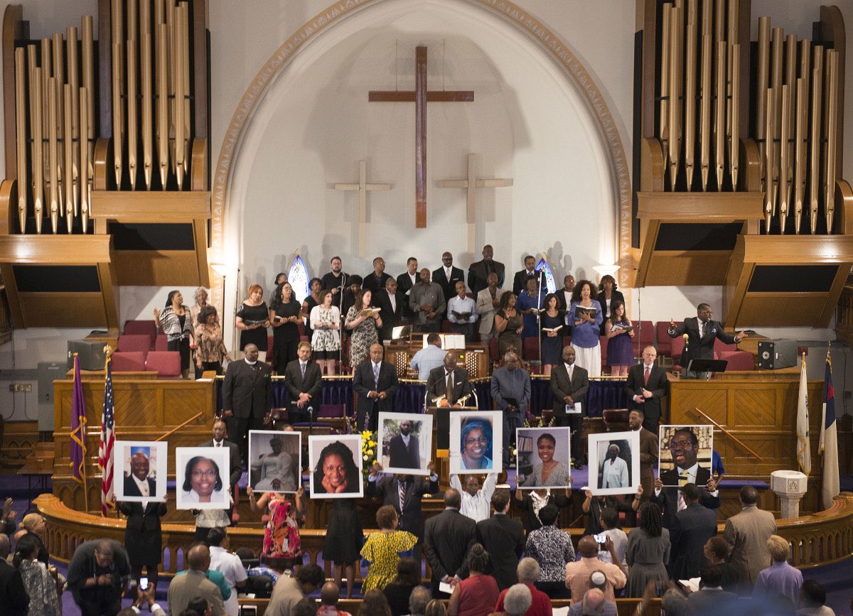 ...while attending prayer service at Emanuel African Methodist Episcopal (AME). The murderer fled and was eventually captured, but not before a stop for fast food w/ the police. BLM protests and calls for the removal of Confederate monuments across the US...