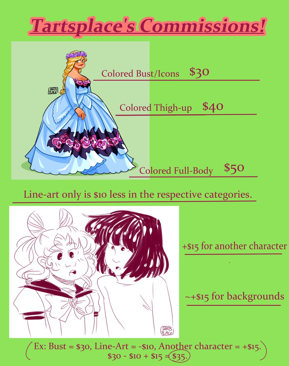 tartsplace's tweet photo. I DID THE THING!!! Commissions are up for the first time :O https://t.co/sVp8BV789A