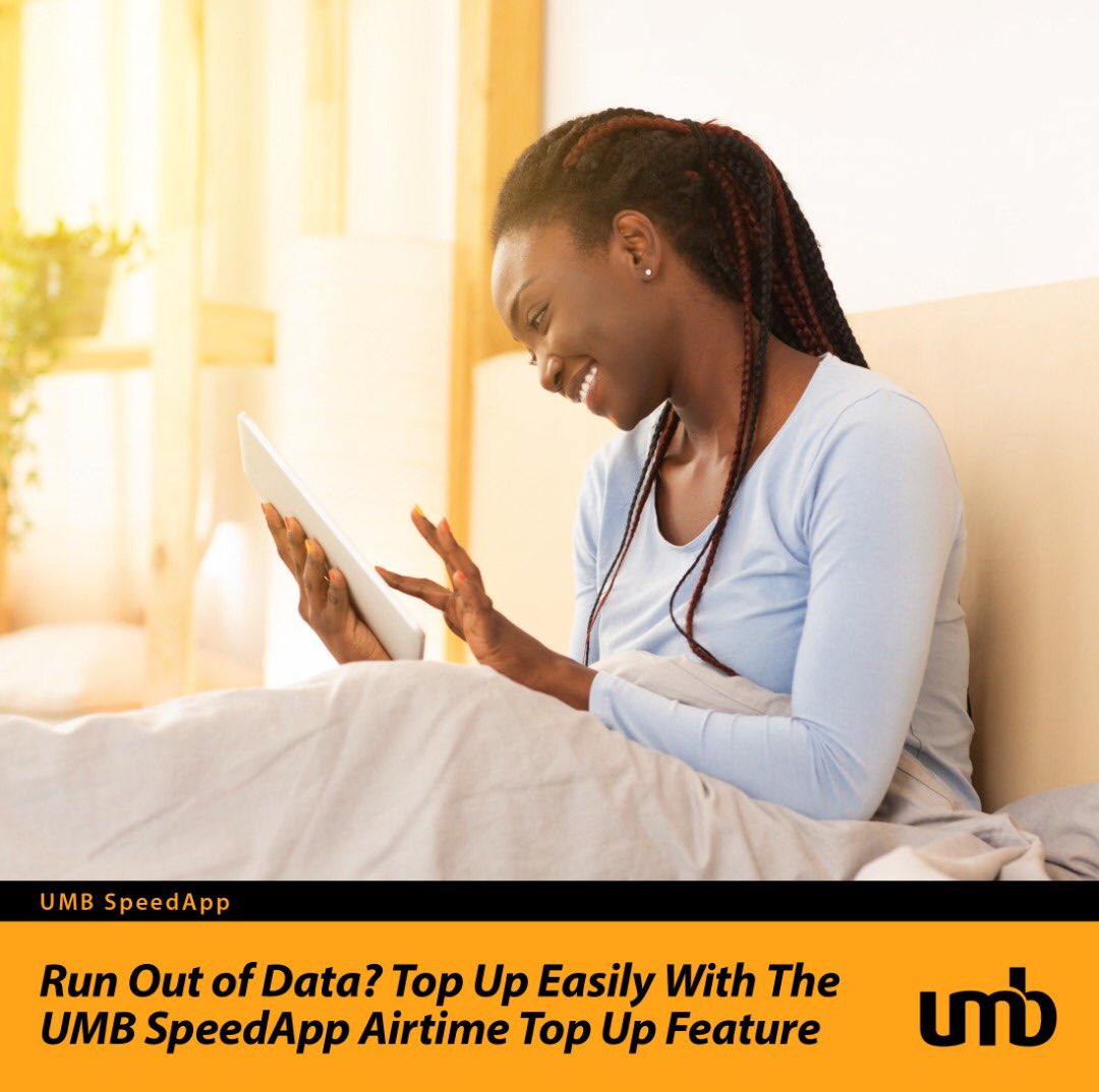 myumbbank's tweet photo. Don’t let social distancing stop you from interacting with family and friends, renew your data plan with ease when you use the #UMBSpeedApp airtime top-up feature. Download the app from the App Store, Google Playstore or Windows store today and enjoy a seamless banking experience https://t.co/uGNcZuTv6l
