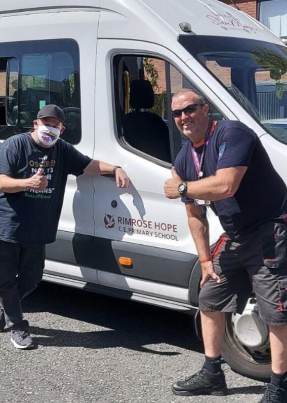 RimroseHope's tweet photo. Rimrose Hope would like to thank our own MJ and Johnny Vegas for helping our families during this difficult time. MJ and a Johnny used the smiley bus to deliver food parcel to families in Seaforth, Knowsley and Liverpool. Well done guys! 🌈🌈 @JohnnyVegasReal @stevemorganfdn https://t.co/akn6Yw70E7
