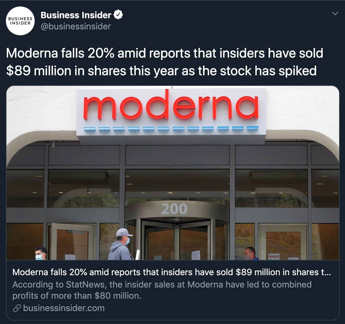 Ok, let's talk stocks.Hours after its big news on May 18, Moderna began to offer up $1.2 billion of shares to new investors.Moderna’s executives have also reportedly sold off $89 million of shares this year.While it might make many uneasy, both moves could be expected...