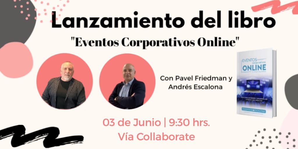 rrppduocuc_sc's tweet photo. 📆 3/06 | A las 9:30hrs se realizará un evento online para el lanzamiento del libro #EventosCorpOnline de @pavelf y #AndresEscalona, un libro que nos habla de los eventos en tiempo de pandemia ¡Imperdible! Más información del libro y sus escritores aquí👉🏼 https://t.co/gjGf6tGjCk https://t.co/zRtBi7FlCP