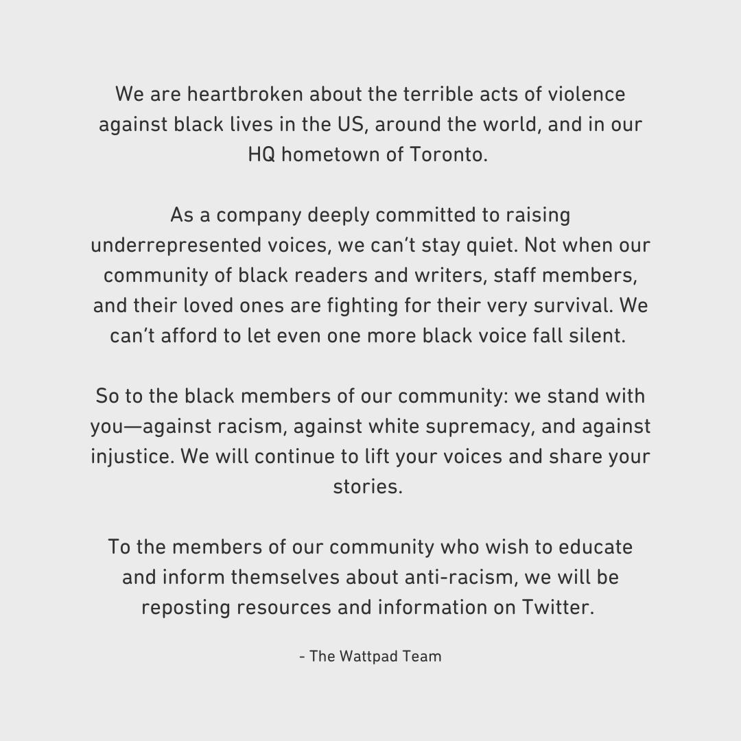 wattpad's tweet photo. We stand with you. #BlackLivesMatter https://t.co/GB42quK6M8