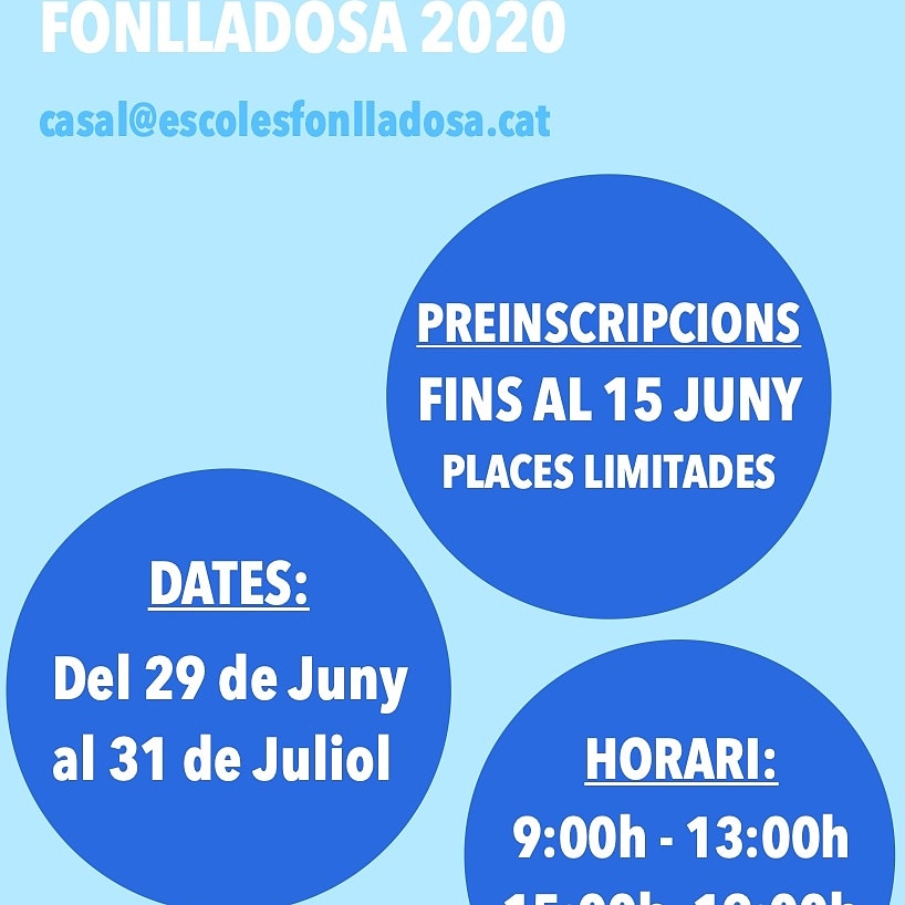 escfonlladosa's tweet photo. Oberta la inscripció al casal d'estiu 2020.
Com cada any, ja estem preparades per passar-ho d'allò més bé aquest estiu!! No et quedis a casa, vine i gaudeix d'un estiu diferent. Apunta't a l'enllaç. https://t.co/I88nNDfUmm https://t.co/jdwXbdYZvn https://t.co/uKS7mVQU3K