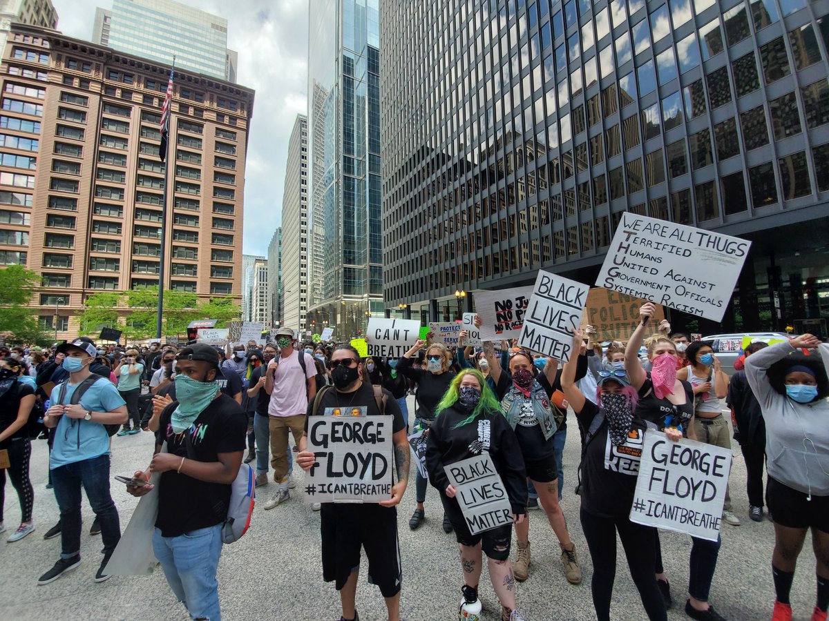 Hundreds currently rallying in Chicagos Federal Plaza.  #GeorgeFloyd  #Chicago