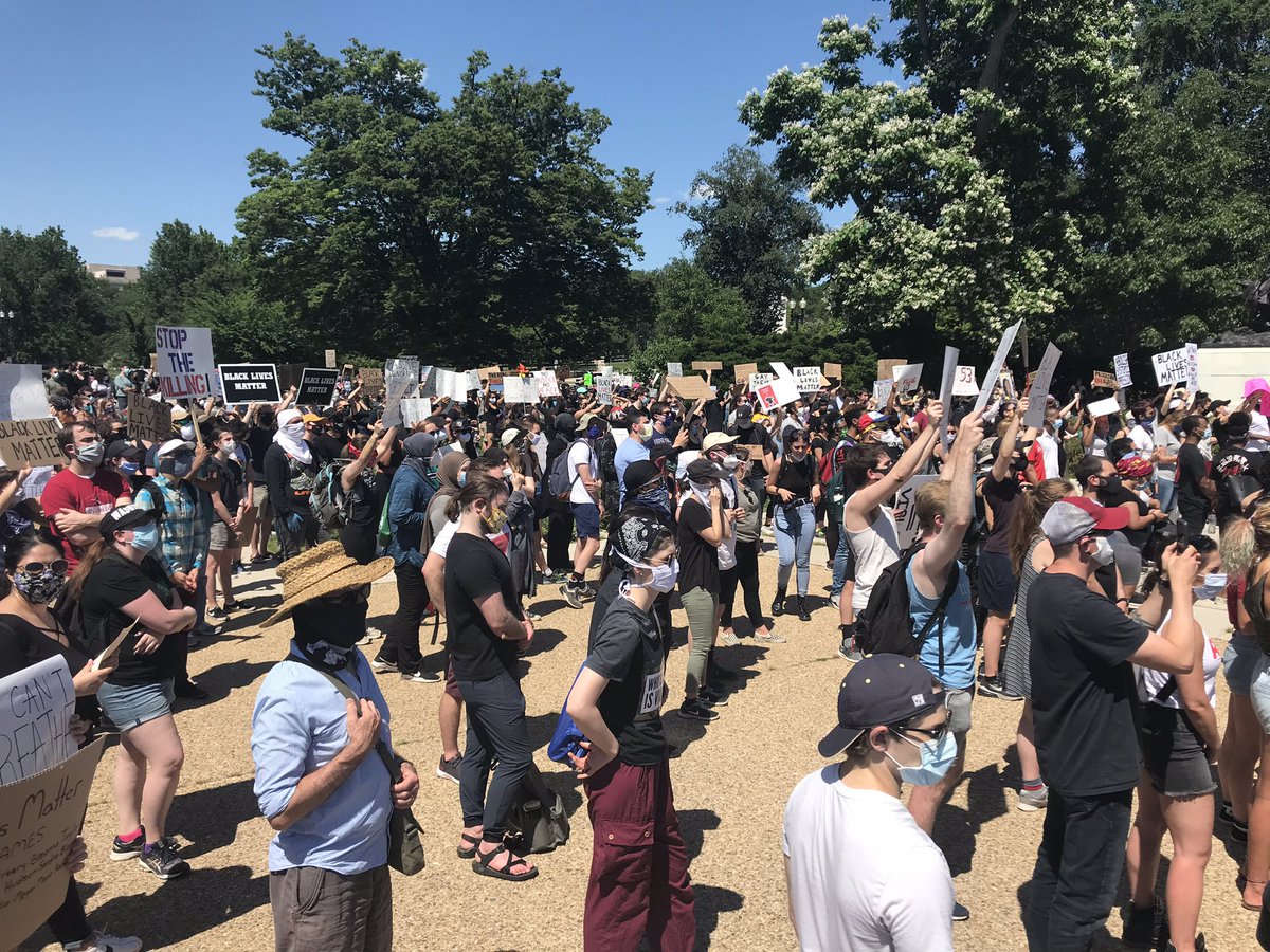 NOW: Well over 1,000 people have gathered at the Capitol Reflecting Pool in D.C. to protest the death of George Floyd.As I understand it, this is the group that had originally planned to gather at the U.S. Department of Justice around 2:30p.Very peaceful demonstration so far.
