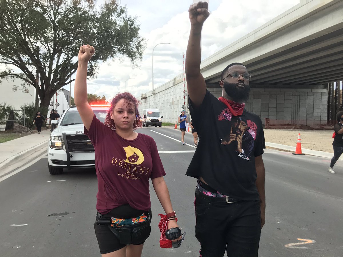Ashley Robinson and her fiancé jumped up on I-4, but said the cops stopped the group because they were outnumbered. She’s not deterred. “It’s been powerful,” she said. “I hope when my son grows up he doesn’t have to do this.”  #GeorgeFloyd