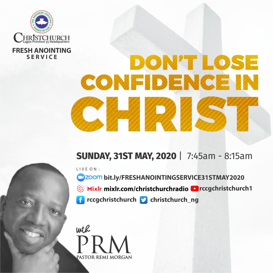 ChristChurch_NG's tweet photo. Join us tomorrow for FRESH ANOINTING SERVICE by 7:45 am to 8:15 am.
You can join us via our platforms...
Online Radio
Zoom
Facebook
Twitter
YouTube
God bless you all
#RCCGChristchurch #rccg #OnlineService #ChurchInTheHouse #SundayService #ChristChurchCares https://t.co/e1gijecBhg