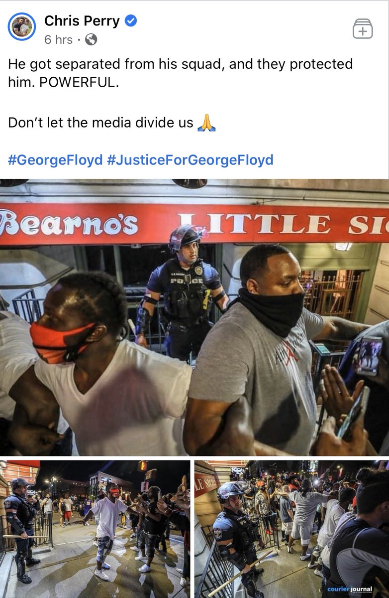 raceanderson8's tweet photo. The upmost respect to these men. They made a choice putting their own agendas aside to protect a ‘badge’ who, historically, has hardly done the same. This is love. This is change. This is human to human. This is who I want to be. This is a call to action. https://t.co/hN2RP1eYVt