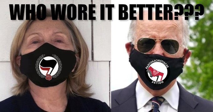 dmills3710's tweet photo. Hmm....Remember when HRC & Joe Biden Wore Black Masks?
Could that have been code to their minions to go with #Antifa plan?
#GotConnections ?!?! ◼️🔴⚫️🟥◼️ @FBI @POTUS https://t.co/LxmU6sNOny