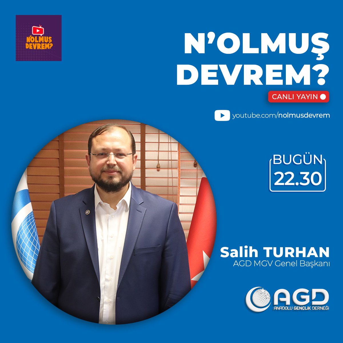 Genel Başkanımız, Bugün 22.30'de N'olmuş Devrem Youtube kanalında "Ayasofya, Fetih ve Gençlik" konulu programın canlı yayın konuğu olacak.

youtube.com/nolmusdevrem adresinden yayını takip edebilirsiniz.