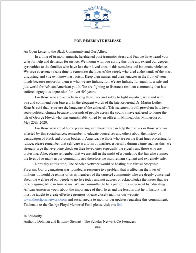 TSNet_'s tweet image. An Open Letter to the Black Community and Our Allies ✊🏿 #blm #georgefloyd